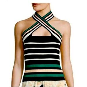 Scripted Cross-cross halter neck top black small